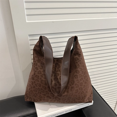 Borsa Tote Donna alla Moda con Stampa Leopardata Grande Capacità in Tessuto Morbido Borsa a Tracolla Hobo per Pendolarismo Quotidiano