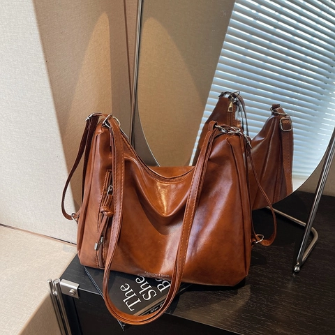 Große Kapazität Hobo Schultertasche PU Leder Retro Minimalistische Tote Für Frauen Täglich Arbeit Shopping