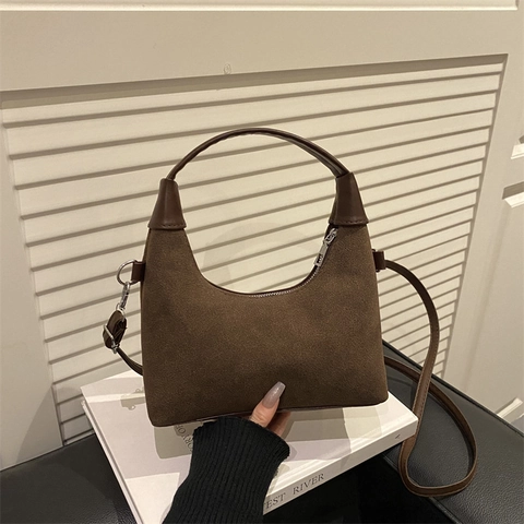Sac Hobo Vintage en Faux Daim Léopard pour Femme Minimaliste Grande Capacité Sous le Bras Bandoulière Sac à la Mode