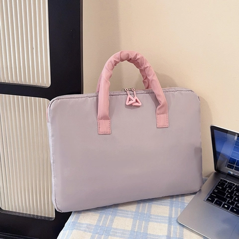 Borsa da Mano Trapuntata per Laptop da Donna Impermeabile in Nylon Con Manico Arricciato Borsa Antiurto per Ufficio