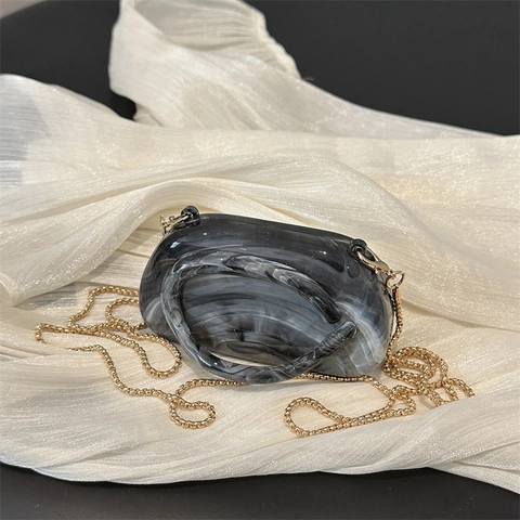 Bolso de Noche de Acrílico Mini con Textura de Mármol para Mujer Clutch de Resina de Lujo con Correa de Cadena Dorada