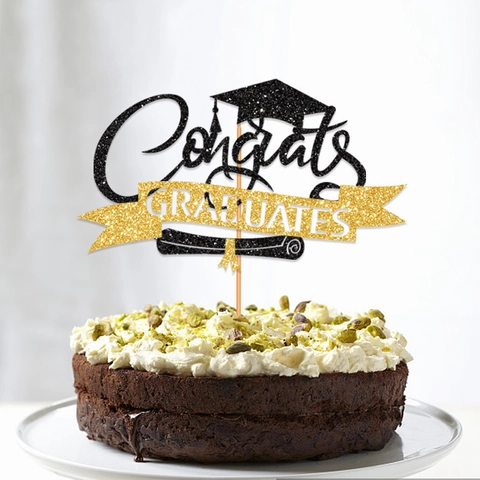 Decorazione Torta Congrats Graduates Carta Glitterata Decorazione Festa Laurea Tocco Pergamena Stecchetto Festivo