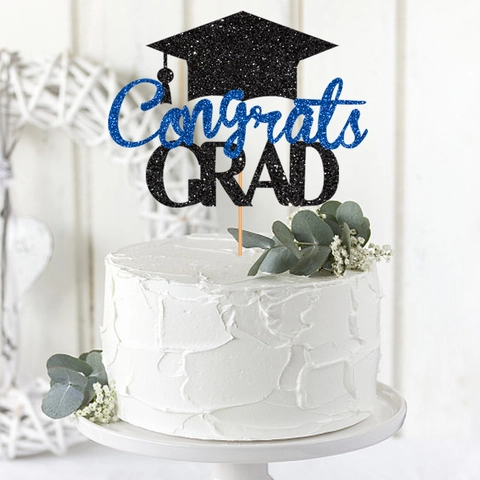 Glitter Congrats GRAD Cake Topper With Doctoral Cap Graduation Party Cake Decoration Supplies Graduation Ceremony Dessert Picks
