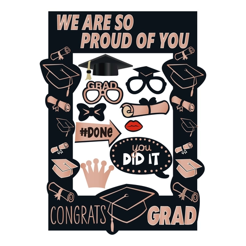 Handheld Graduation Photo Booth Props Large Frame Mortarboard Diploma Congrats Grad Class Decoration Celebration Supplies