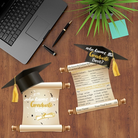 Graduation Party Game Cards Who Knows The Graduate Best Interactive Question Cards With Graduation Cap Tassel Decoration