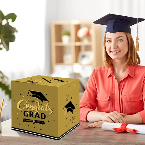 Scatola per Carte Regalo di Laurea Quadrata Congrats Grad Porta Carte in Carta per Festa Celebrazione Decorazioni Laurea Forniture