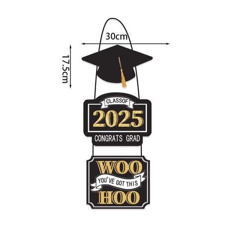 Graduation Door Sign Hanging Decoration Paper Cardboard Mortarboard Cap Design Gold Glitter Congrats Grad Tassel Party Decor