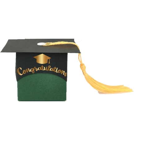 Graduation Cap Gift Box Doctor Hat Candy Box With Yellow Tassel Gold Stamping Congratulations For Celebration School Party
