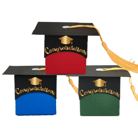 Graduation Cap Gift Box Doctor Hat Candy Box With Yellow Tassel Gold Stamping Congratulations For Celebration School Party