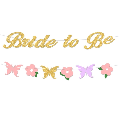 Πανό Bride To Be Με Γιρλάντα Λουλουδιών Πεταλούδας Με Χρυσόσκονη Διακόσμηση Γάμου Μπάτσελορ Πάρτι Χάρτινη Κρεμαστή Επιγραφή