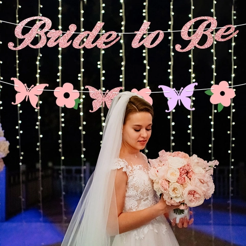Πανό Bride To Be Με Γιρλάντα Λουλουδιών Πεταλούδας Με Χρυσόσκονη Διακόσμηση Γάμου Μπάτσελορ Πάρτι Χάρτινη Κρεμαστή Επιγραφή