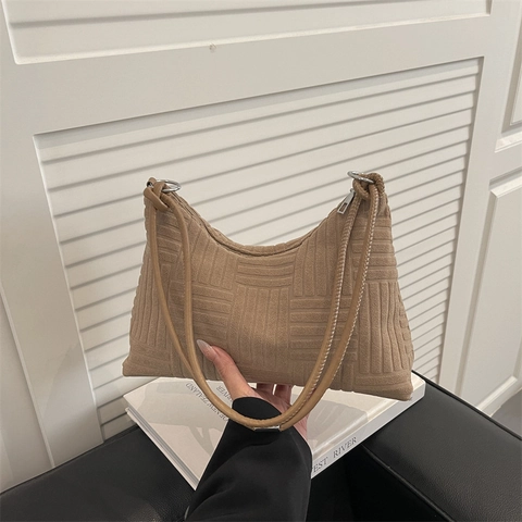 Women Corduroy Embossed Jacquard Shoulder Bag Urban Simple Large Capacity Underarm Bag Winter Fashion Pillow Hobo Bag