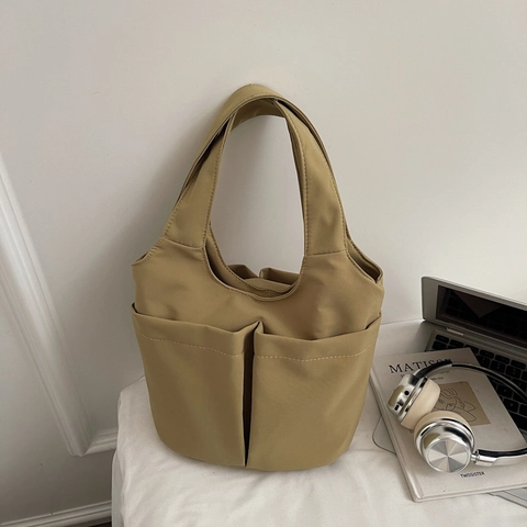 Borsa a Tracolla da Donna Minimalista in Tela di Nylon Doppia Tasca Grande Capacità Borsa a Mano per Pendolare Quotidiano Borsa Hobo alla Moda