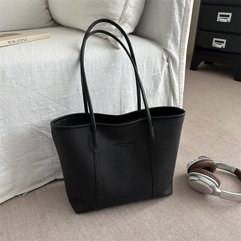 Bolso Tote de Gran Capacidad para Mujer Cuero PU Vintage Patrón Litchi Bolso de Hombro para Diario Viaje Trabajo