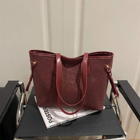 Borsa Tote Vintage con Stampa Leopardata da Donna Grande Capacità Borsa a Spalla Satinata Borsa Sottobraccio Borsa da Lavoro alla Moda