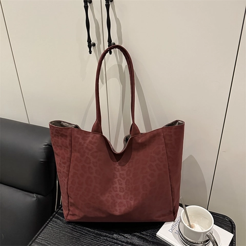 Borsa Tote da Donna a Grande Capacità con Stampa Leopardata Effetto Scamosciato Borsa a Tracolla Pendolarismo Casual Animalier
