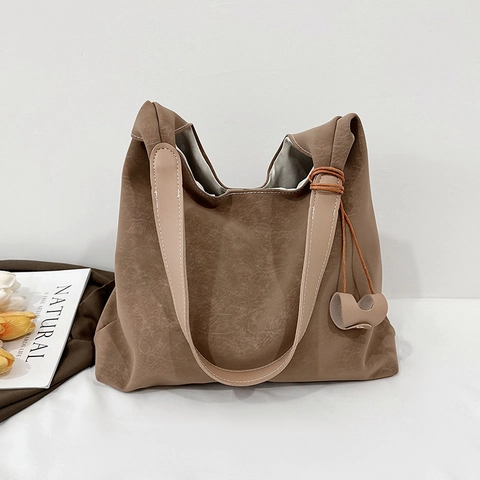 Bolso Tote de Cuero PU Envejecido Vintage para Mujer Bolso de Hombro de Gran Capacidad Con Costuras de Contraste