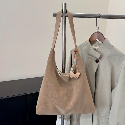 Bolso Tote de Cuero PU Envejecido Vintage para Mujer Bolso de Hombro de Gran Capacidad Con Costuras de Contraste