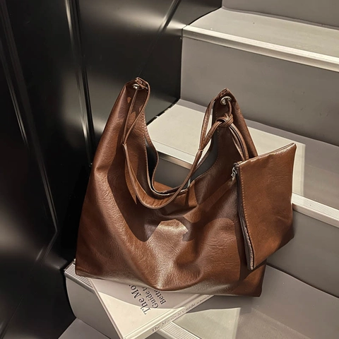 Borsa Tote Hobo in Pelle PU Vintage di Alta Qualità Per Donna Con Piccola Pochette Borsa a Spalla Capiente Per Pendolari