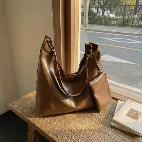 Borsa Tote Hobo in Pelle PU Vintage di Alta Qualità Per Donna Con Piccola Pochette Borsa a Spalla Capiente Per Pendolari