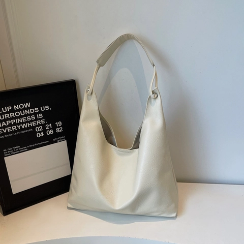 Sac Cabas Minimaliste en Cuir PU Grande Capacité pour Femmes Sac Hobo d'Épaule Rétro Décontracté Avec Pochette Amovible