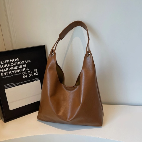 Women Large Capacity PU Leather Tote Bag Hobo Shoulder Bag With Small Pouch Commuter Fashion Slouchy Solid Color Handbag