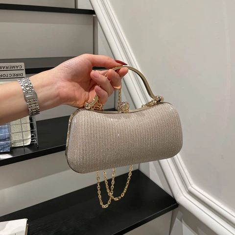 Women's Sequin Evening Clutch Bag Glitter Handbag With Round Metal Handle And Gold Chain For Wedding Party Banquet Elegant Purse