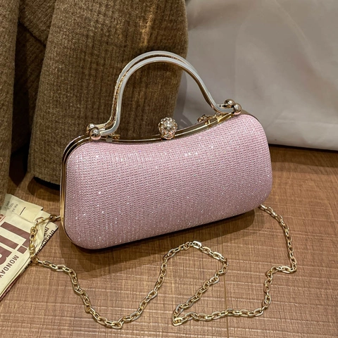 Luxe Dames Avondtas Glitter Strass Handtas Met Metalen Handvat Ketting Schoudertas Crossbodytas Voor Bruiloft Feest