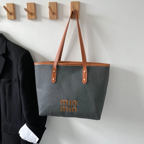 Borsa Tote Grande Capacità Donna Tessuto Intrecciato Spalline Pelle PU Quotidiano Semplice Chic Borsa Spalla Lettere Dekor