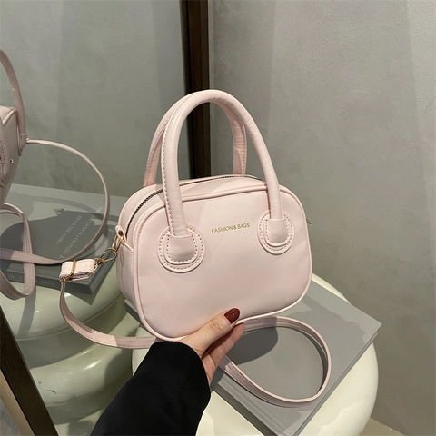 Bolso de Hombro de Concha Pequeño de Cuero de PU de Color Sólido para Mujer Bolso Cruzado Urbano Con Cierre de Cremallera Con Asa