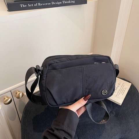 Women Nylon Crossbody Bag Lightweight Multi Pockets Adjustable Wide Strap Casual Solid Color Minimalist Shoulder Bag