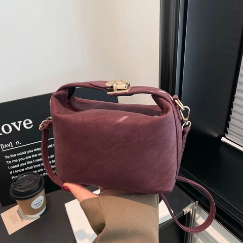 Bolso Bandolera Retro de Cuero PU para Mujer Color Sólido Bolso de Hombro Pequeño Con Correa Ajustable Bolso Versátil para el Trabajo