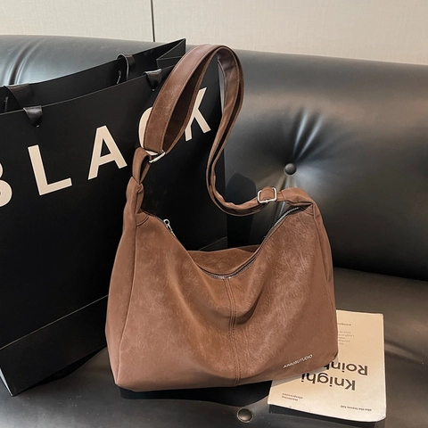 Women Vintage PU Leather Large Capacity Shoulder Bag Solid Color Urban Minimalist Hobo Tote Bag For Daily Commuting