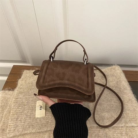 Women's Mini Leopard Embossed Shoulder Crossbody Bag Vintage Velvet Texture Handbag Square Tote Bag With Top Handle