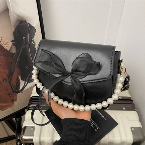 Dames Zoete Strik Kunstparel Handvat Schoudertas Elegant Synthetisch Leer Crossbody Handtas Voor Dagelijks Feest Daten Mode Tas