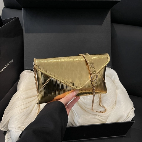 Borsa a Tracolla a Busta Plicsettata Metallica per Donna Vintage Catena d'Oro Borsa a Spalla Pochette da Sera Matrimonio
