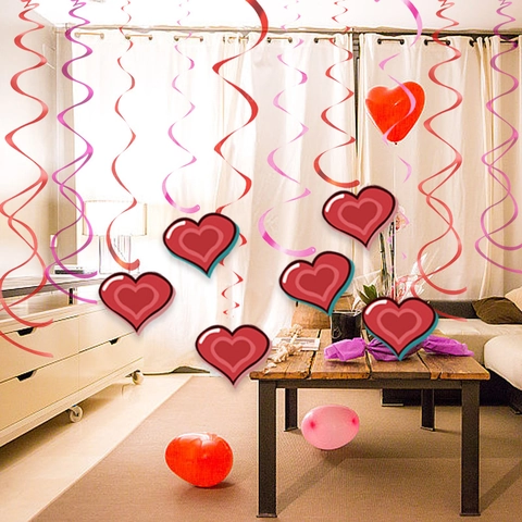 Valentine's Day Heart Swirl Hanging Decorations PVC Spiral Paper Heart Pendant For Wedding Anniversary Romantic Party