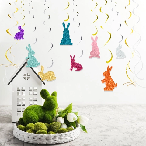 Ostern Hase Hängende Wirbel Dekorationen Glitzer Papier Kaninchen Spiral Streamer Für Festliche Party Dekor