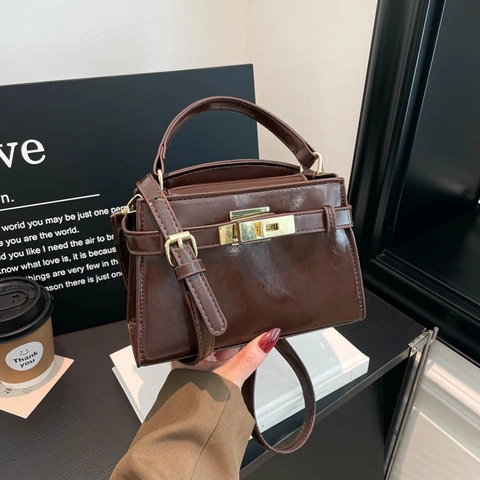 Women's PU Leather Leopard Print Shoulder Bag Vintage Small Square Crossbody Bag With Top Handle And Golden Turn Lock For Commuting