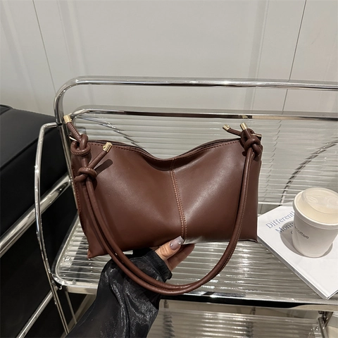 Borsa Sottobraccio Minimalista in Pelle PU da Donna Con Tracolla Con Nodo Cuciture Decorative Hardware Dorato Per Ufficio Quotidiana