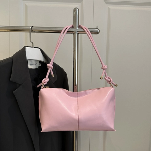 Borsa Sottobraccio Minimalista in Pelle PU da Donna Con Tracolla Con Nodo Cuciture Decorative Hardware Dorato Per Ufficio Quotidiana