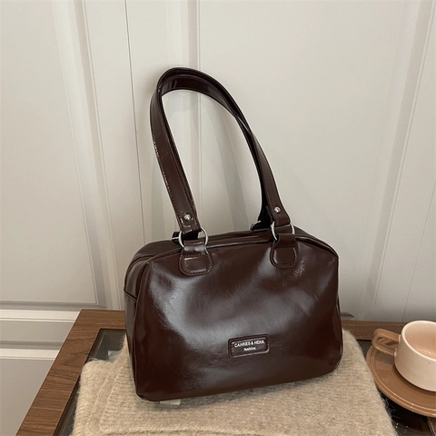 Borsa a Spalla da Donna in Pelle PU Lucida Grande Capacità Borsa Tote per Pendolarismo Quotidiano Stile Retro Minimalista Urbano