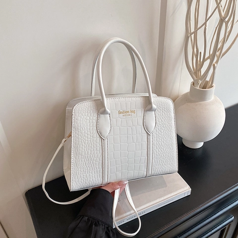 Sac à Épaule pour Femmes en Cuir PU Motif Crocodile Sac de Mode NEW YORK Sous le Bras Tote Carré Bandoulière Avec Poignée