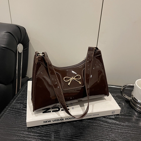 Trendige Lackleder Schleife Unterarmtasche Für Damen Elegante Pendeln Crescent Hobo Tasche Retro Minimalistische Schultertasche