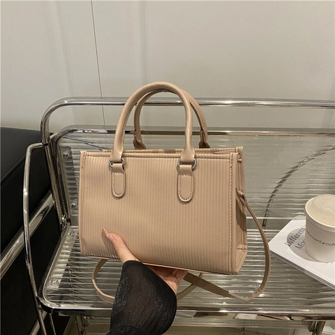 Borsa Quadrata Piccola da Donna in Pelle PU a Righe Verticali Borsa a Mano di Grande Capacità Borsa a Tracolla Versatile