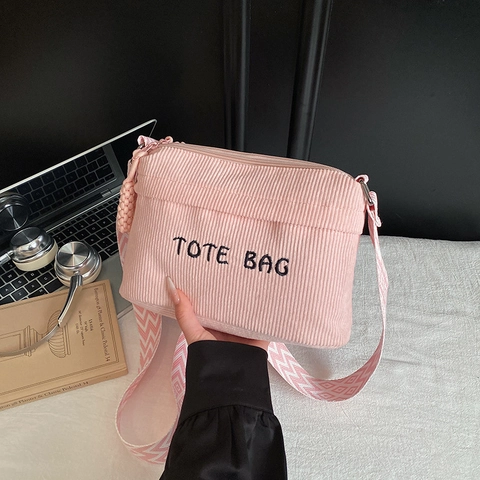 Damen Cord Buchstaben Tote Bag Mit Breitem Geometrischem Gurt Große Kapazität Lässige Schulter Umhängetasche Reißverschluss Mode