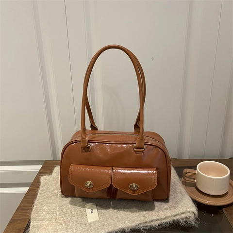 Borsa a Tracolla Sottobraccio in Pelle PU Retro alla Moda per Donna Versatili Doppie Tasche Chiusura a Girello in Metallo Pendolare Borsa