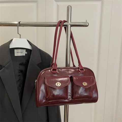 Borsa a Tracolla Sottobraccio in Pelle PU Retro alla Moda per Donna Versatili Doppie Tasche Chiusura a Girello in Metallo Pendolare Borsa