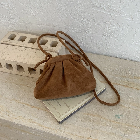Borsa Donna Retrò Plissettata a Nuvola Texture Scamosciata Tracolla Dumpling Pouch per Festa Quotidiana Moda Stile Francese