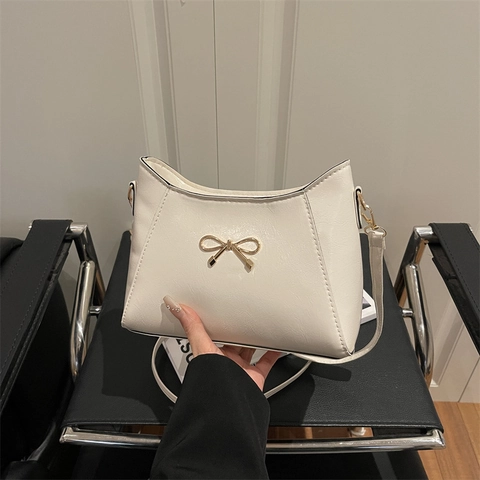 Bolso de Hombro Chic de Cuero PU con Lazo para Mujer Minimalista Color Sólido Bolso de Axila Bolso Bandolera para Diario Conmutar Fiesta Regalo
